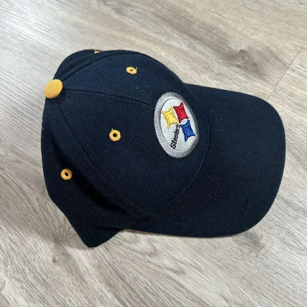 Vintage Logo Athletic Pittsburgh Steelers Hat Snapback NFL Black Wool Blend‎ Cap